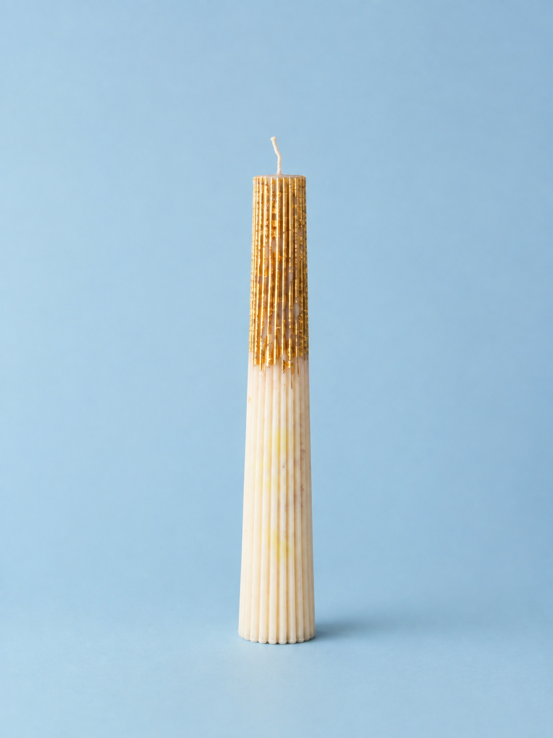 Gold-Detailed Fluted Pillar Candle 14  – Sculptural Decorative Mould Candle