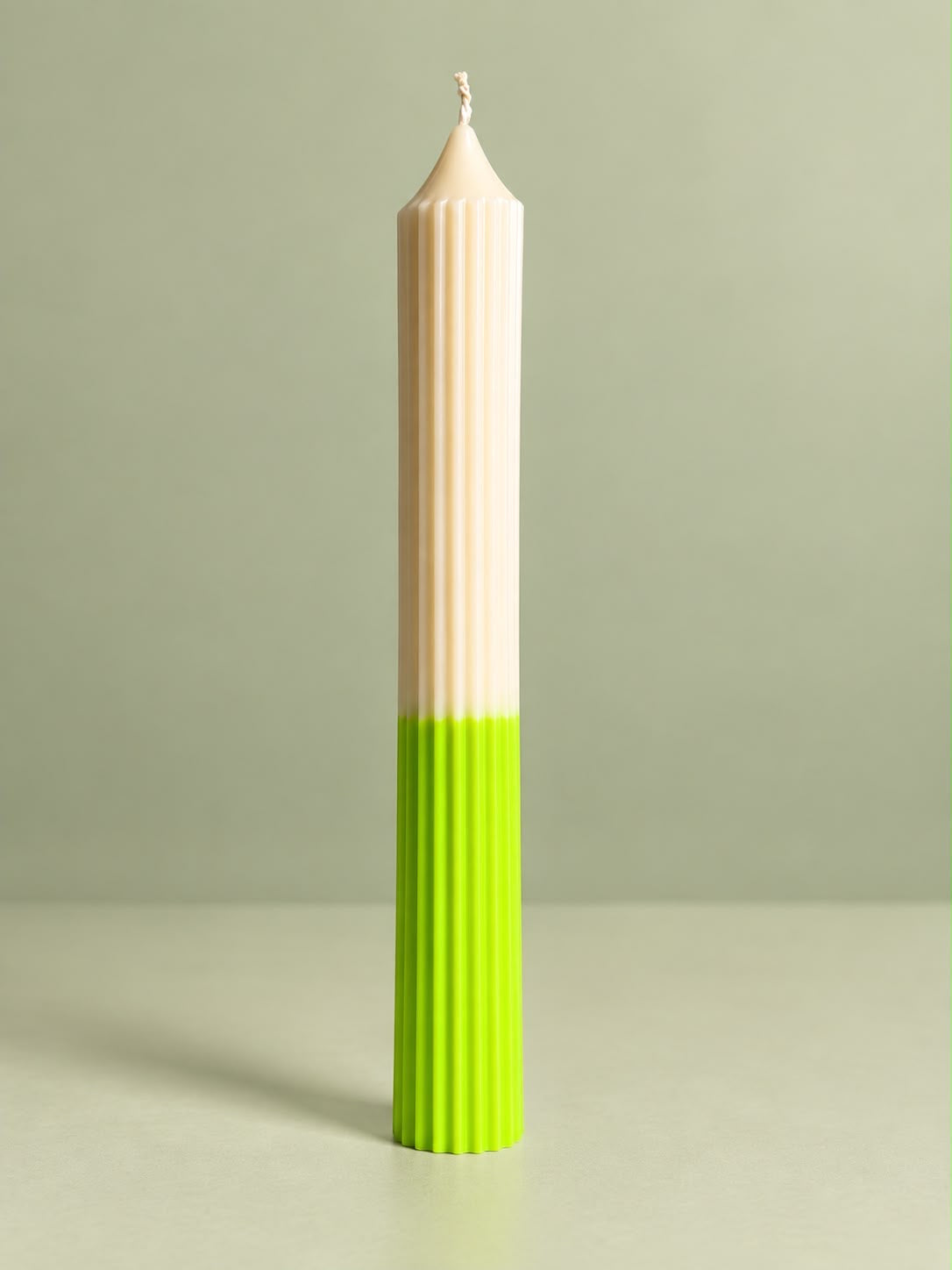 Lime Green & Ivory Ribbed Pillar Candle 21