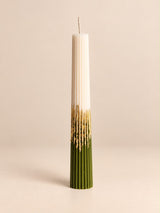 Olive Green & Ivory Gold Leaf Ribbed Pillar Candle 20