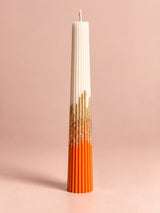 Orange & Ivory Gold-Leaf Ribbed Pillar Candle 19